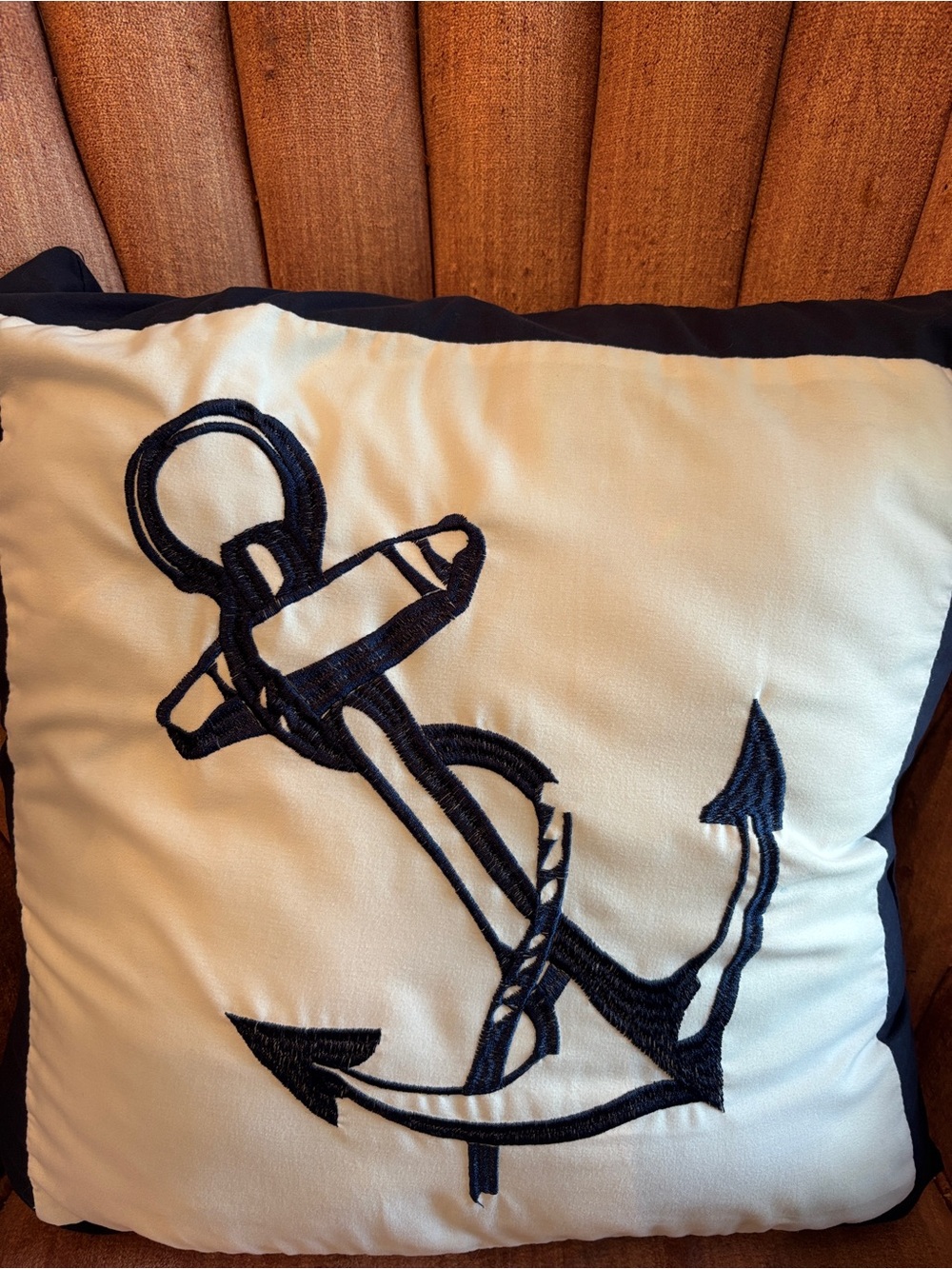 Nautical Anchor Embroidered Pillow in Navy and Cream